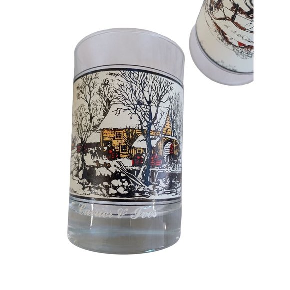 1980's Set of 4 Currier & Ives Winter Scenes Bar Glasses Heavy Bottoms 4.75"x 3" - Picture 8 of 9